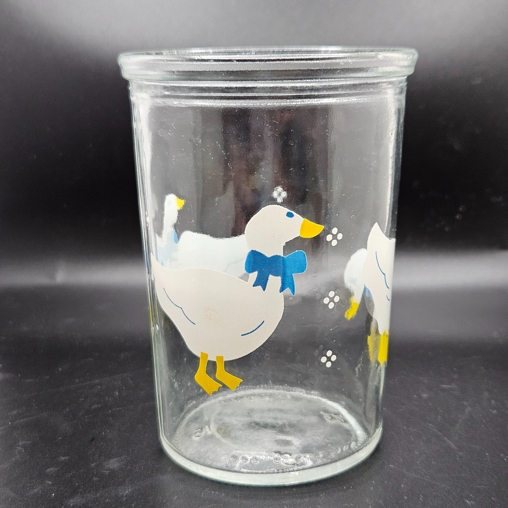 Vintage BAMA Jelly Jar White Ducks Geese Blue Granny Cottagecore Tumbler 4"